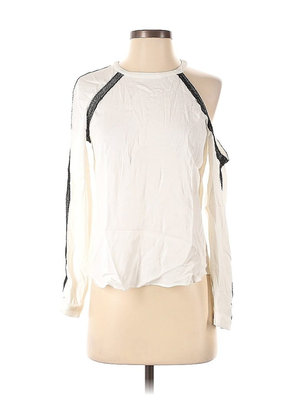Roi Top, Small, Ivory with Black Lace Accents, Cut-Out Details, Long Sleeves